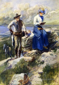 elle me tourna le dos et alla imperturbablement avec elle dessiner 1906 Charles Marion Russell Indiana cow boy Peinture à l'huile